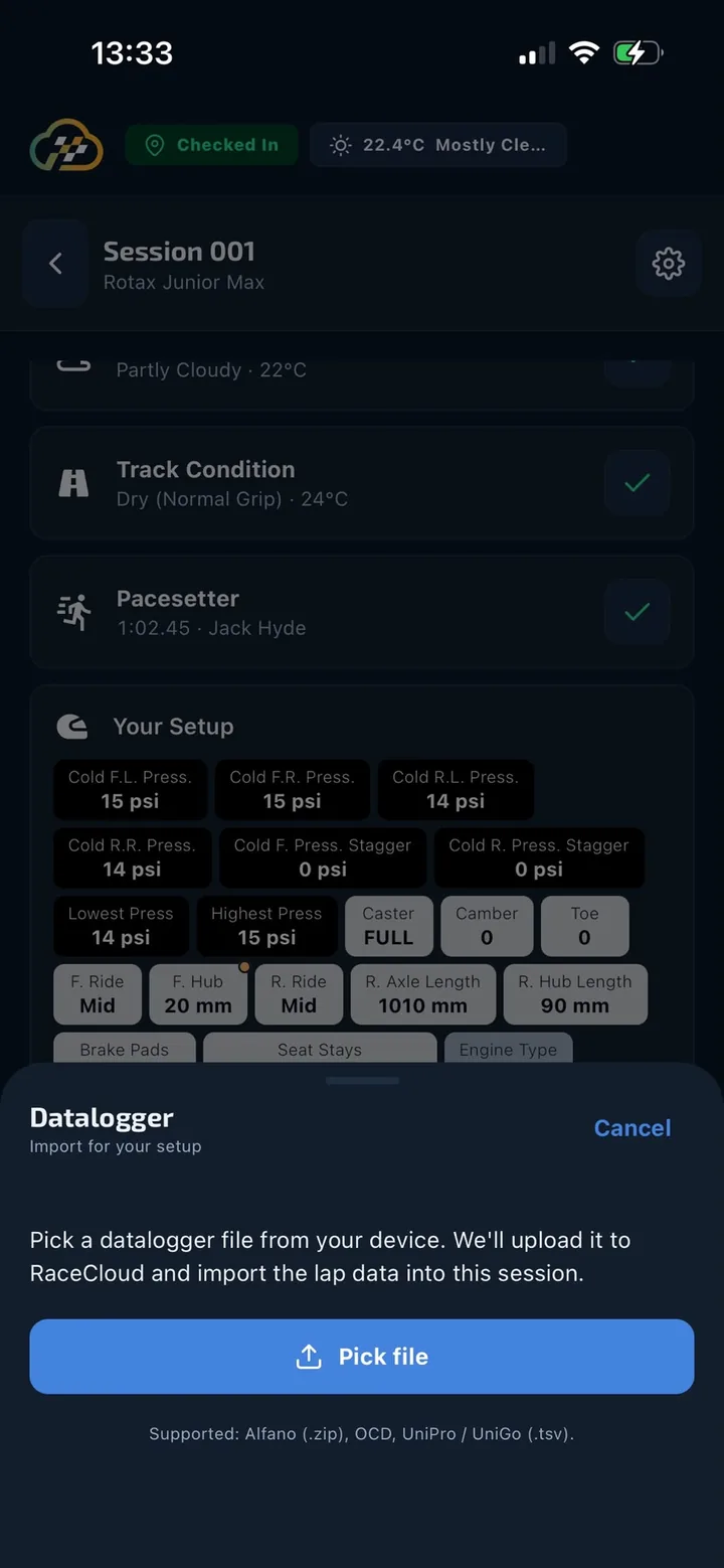 Datalogger import from the phone